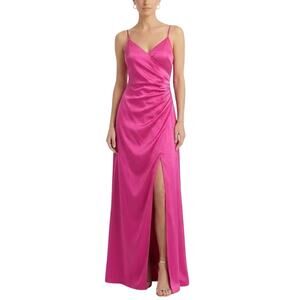 AQUA Pink Evening Gown Cut Out Back Thigh Slit Long A-Line Formal Dress Size 8